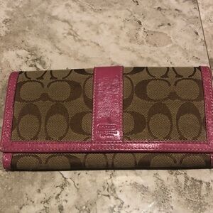 Coach Tan and Pink Signature Wallet